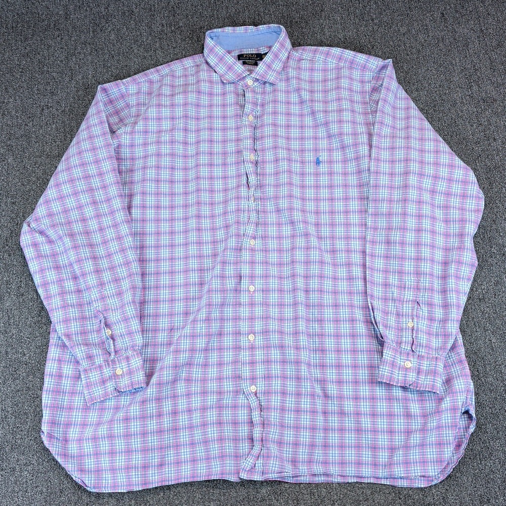 Polo Ralph Lauren Classic Plaid Button Down Mens 3XLT Pink Blue Cotton Stretch